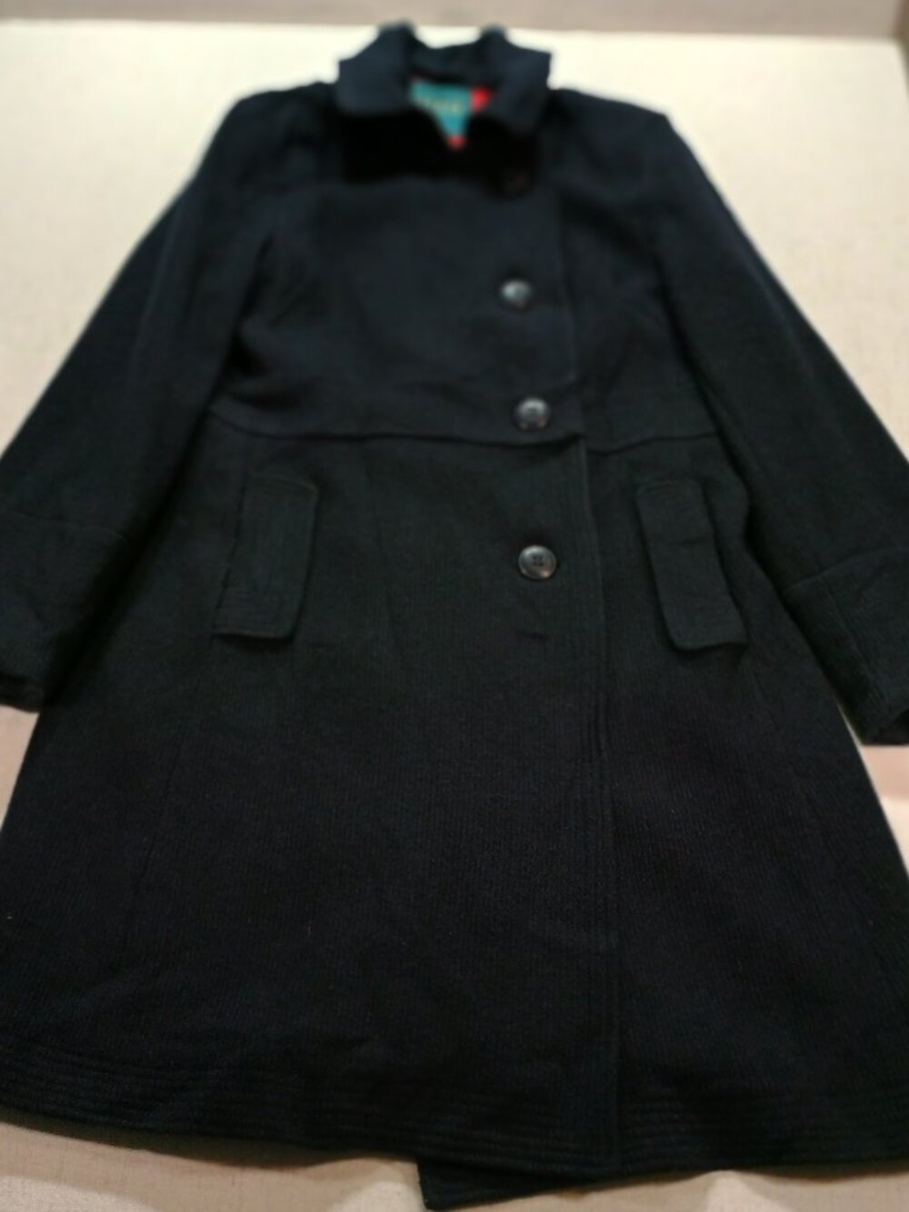 BITTEN by Sarah Jessica Parker Navy Wool Blend Coat with Red Lining, Size L